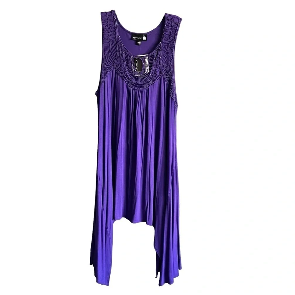 Anthony Original Womens 2 Piece Tank Top Pants Set Shark Bite Hem Purple 2X - Picture 2 of 14